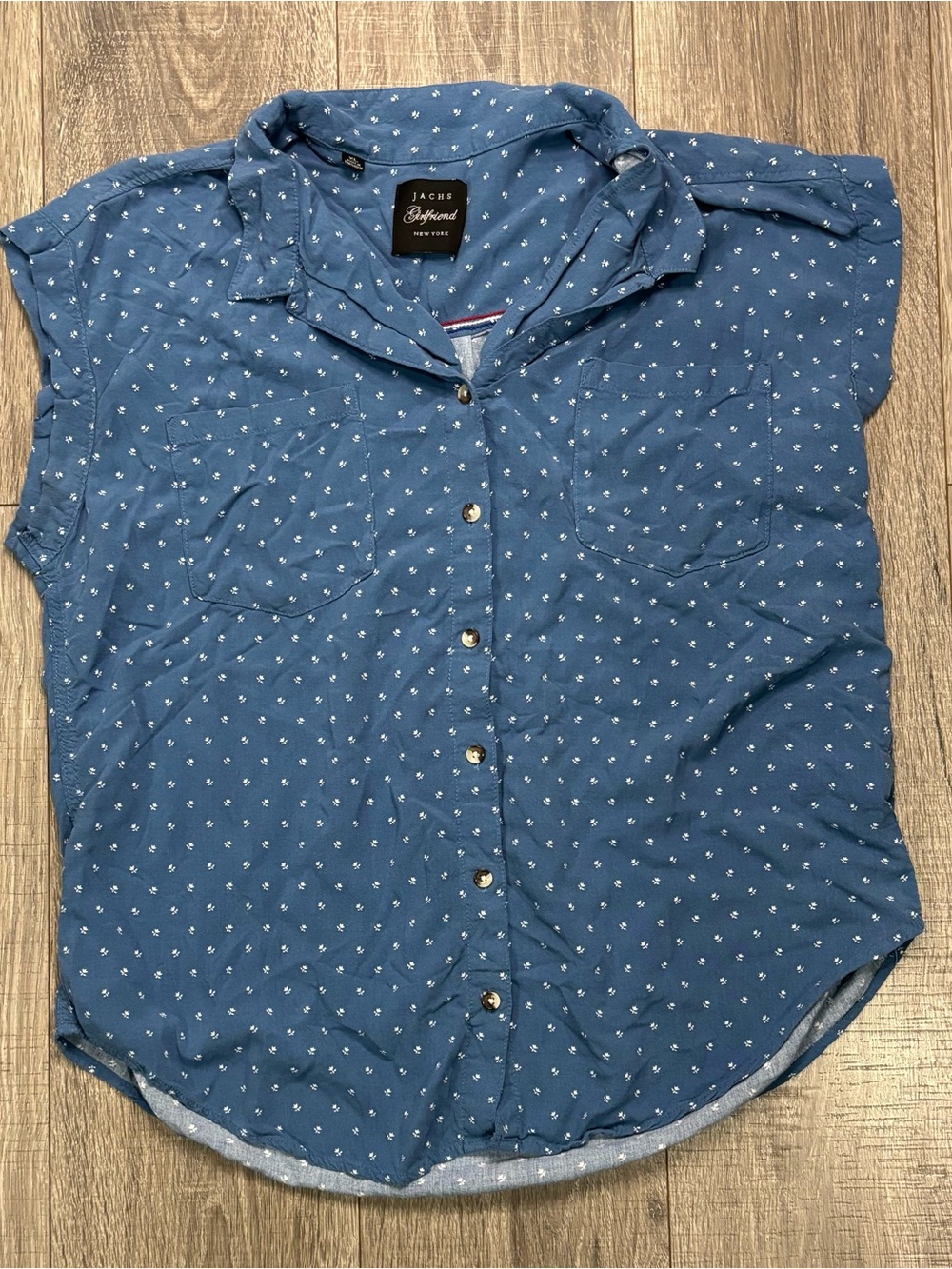 JACHS Girlfriend New York Women’s XL Blue Floral Sleeveless Button Down Blouse